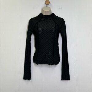 Urban Outfitters - Black Open Floral Design Long Sleeve Mock Neck Blouse Medium